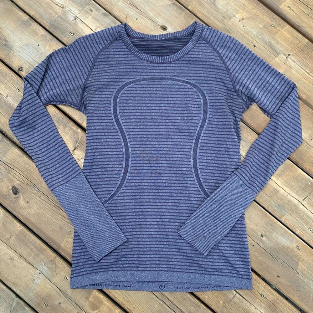 Lululemon Run Swiftly Tech Long Sleeve Crew Rugby Stripe Heathered Black Grape